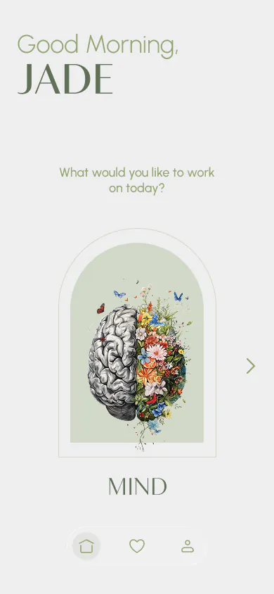 Home screen greeting Jade, with the Mind direction selected